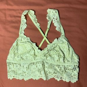 Arie Bralette Cross Back Green Floral Crochet Lace Medium